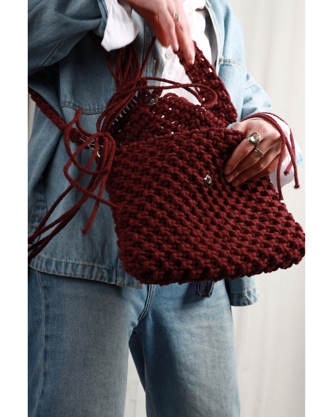 Burgundy Fringe Macramé Shoulder Bag