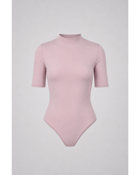 PINK LONG-SLEEVE MOCK NECK BODYSUIT — Cutout