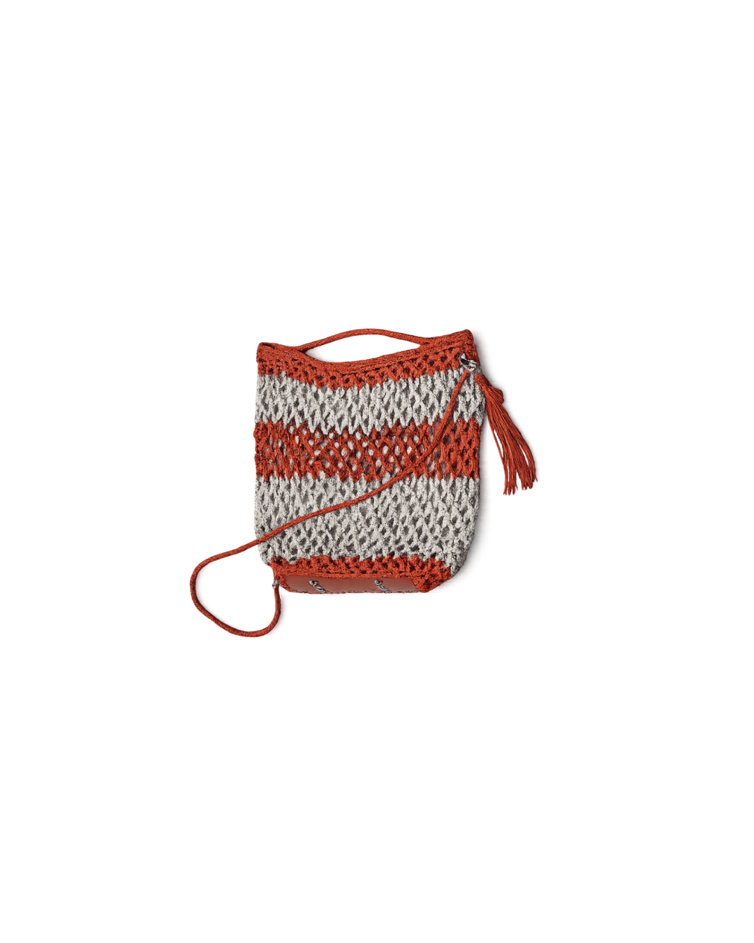 Orange & Blue Handcrafted Crochet Net Tote Bag with Leather Base