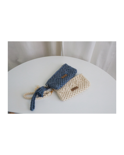 Blue Signature Macramé Wristlet