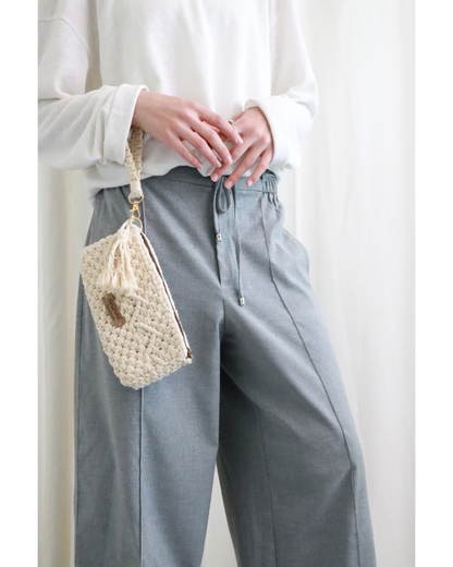 Beige Signature Macramé Wristlet