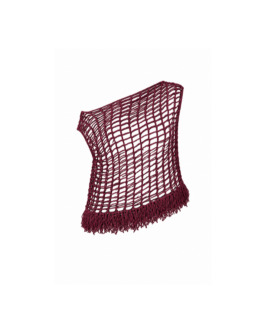 Burgundy Mesh Fringe Shoulder Down Vest