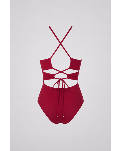 HALTER BODYSUIT — Crisscross Lace-Up Back