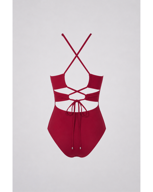 HALTER BODYSUIT — Crisscross Lace-Up Back