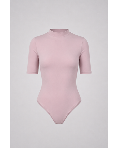 PINK LONG-SLEEVE MOCK NECK BODYSUIT — Cutout