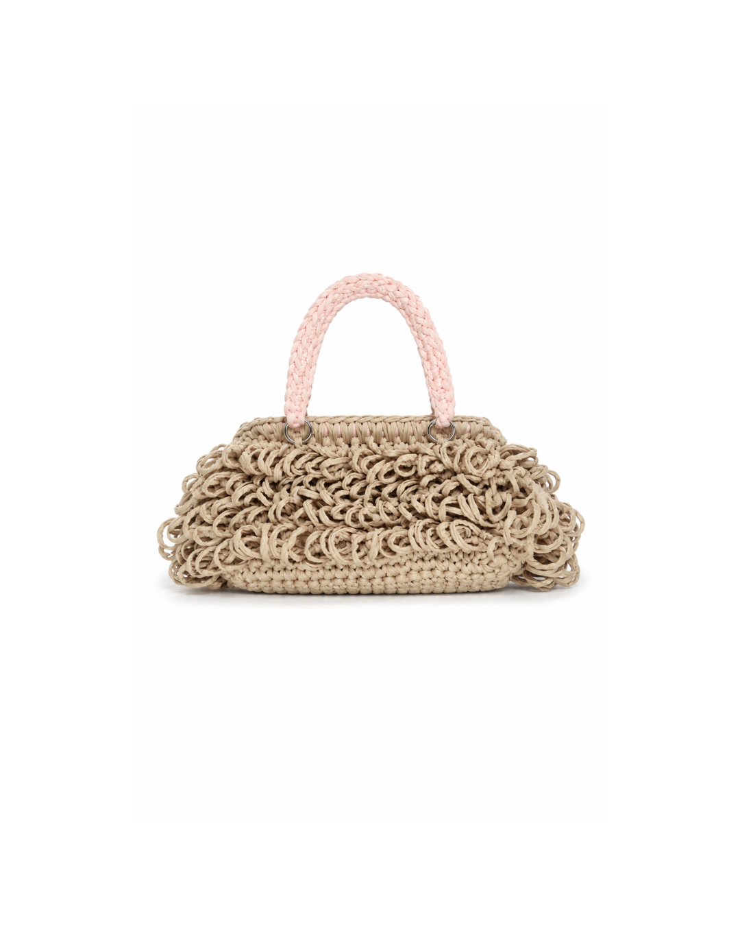 Beige Handcrafted Raffia Loop Bag – Sculptural Summer Handbag (Symphony Rouge)