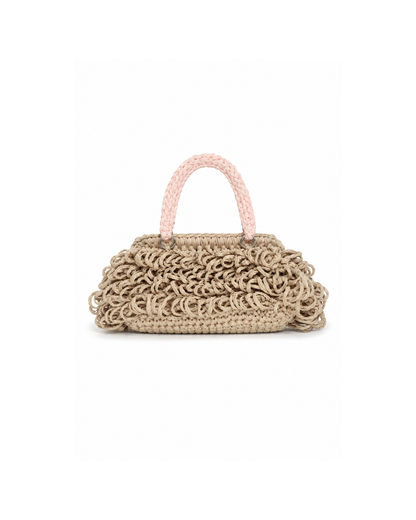 Beige Handcrafted Raffia Loop Bag – Sculptural Summer Handbag (Symphony Rouge)
