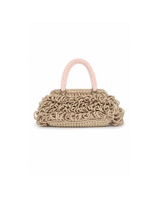 Beige Handcrafted Raffia Loop Bag – Sculptural Summer Handbag (Symphony Rouge)