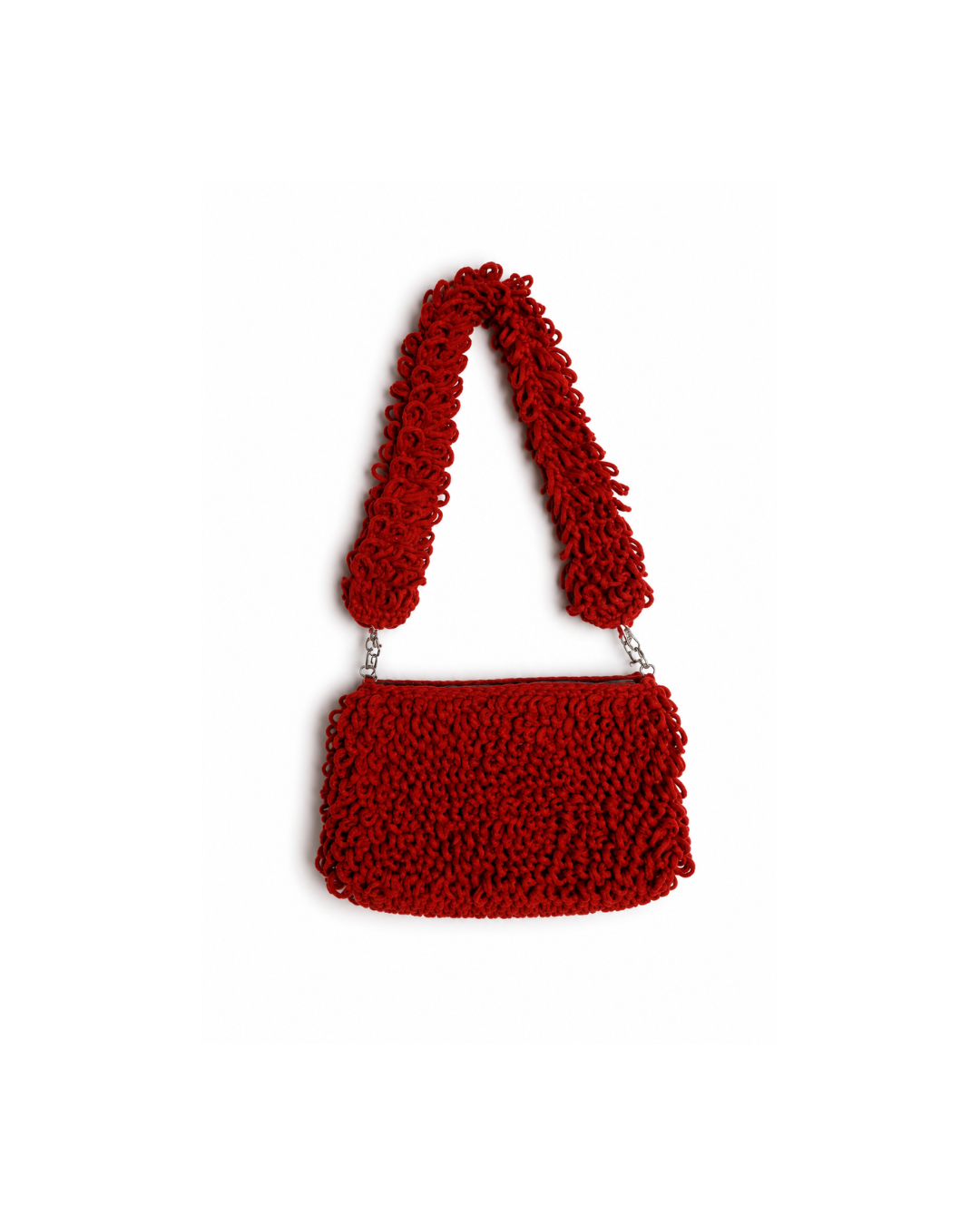 Red Handmade Textured Loop Crochet Shoulder Bag – Modern Red Statement Purse (Diva)