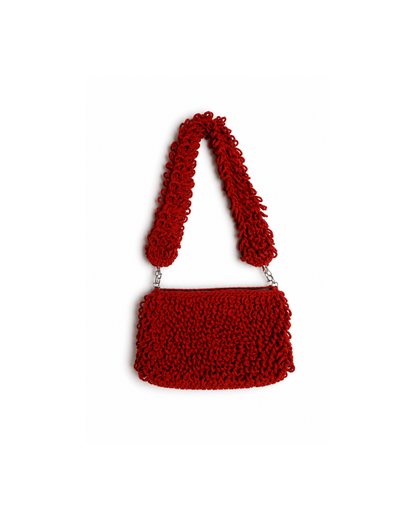 Red Handmade Textured Loop Crochet Shoulder Bag – Modern Red Statement Purse (Diva)