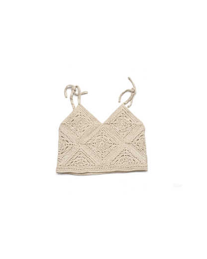 Handmade Beige Crochet Top Made of 100% Mercerized Cotton