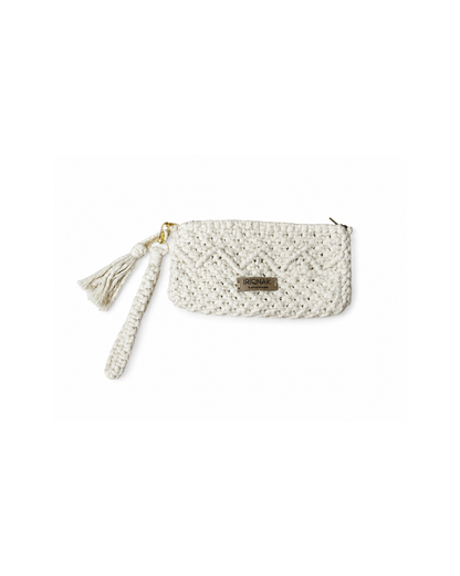 Beige Signature Macramé Wristlet