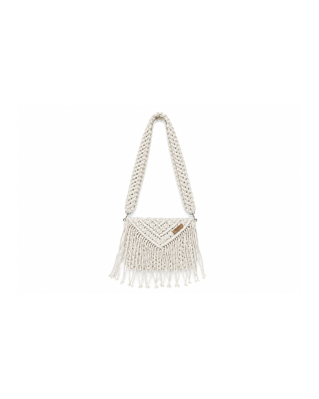 Beige Fringe Macramé Shoulder Bag