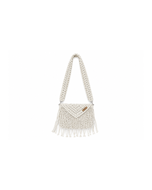 Beige Fringe Macramé Shoulder Bag