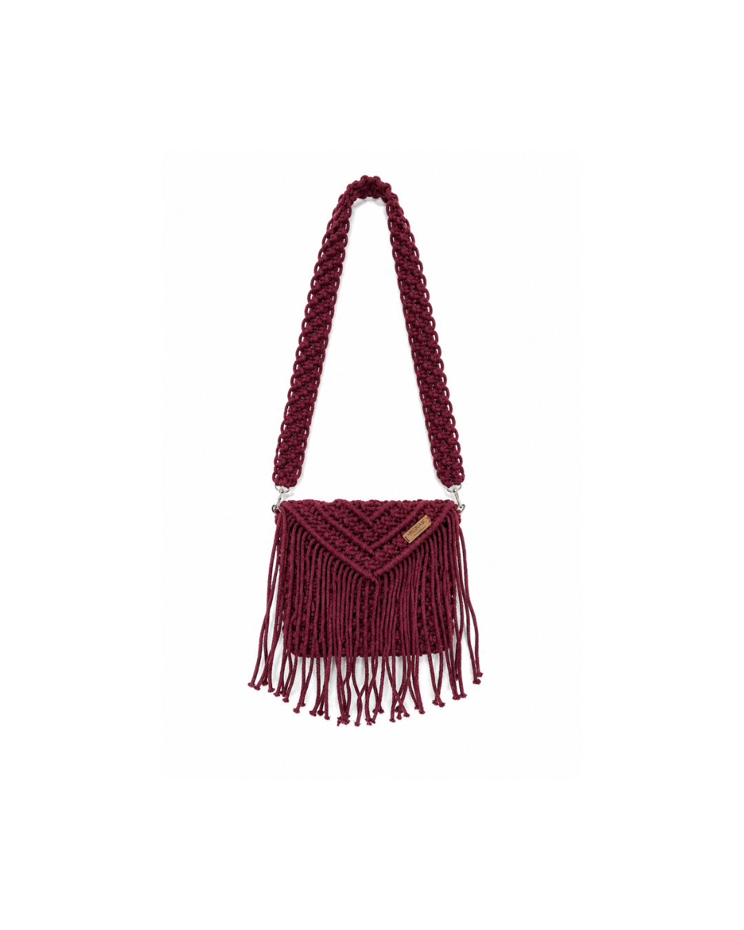 Burgundy Fringe Macramé Shoulder Bag