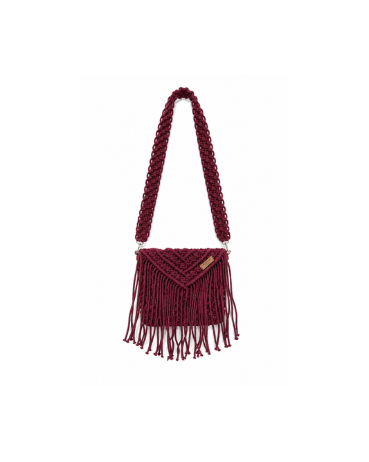 Burgundy Fringe Macramé Shoulder Bag