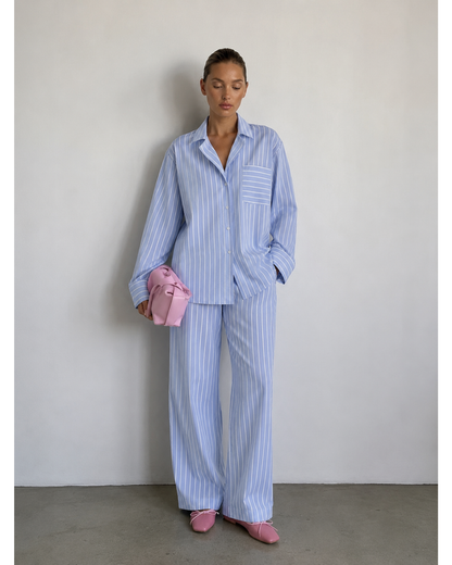 Women’s Blue Striped Cotton Two-Piece Summer Set
