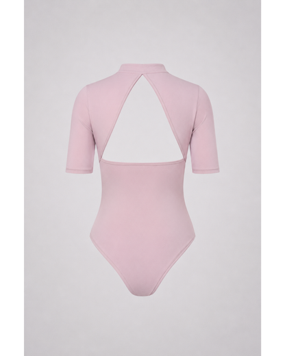 PINK LONG-SLEEVE MOCK NECK BODYSUIT — Cutout