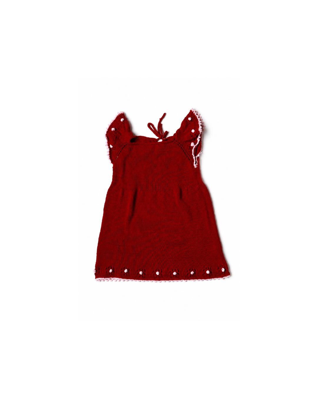 Red Hand-Knitted Eco-Cotton Bordeaux Baby Dress