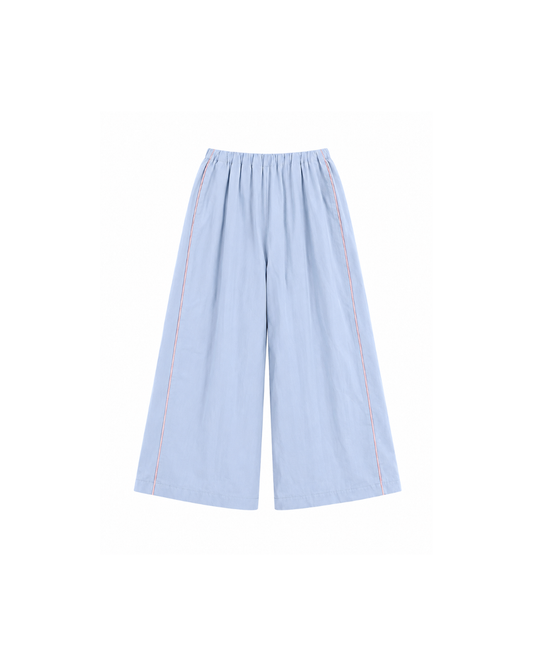 Blue Wide-Leg Cotton Trousers